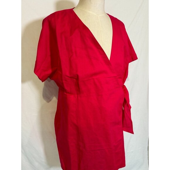 NWT Hudson North Fushsia Pink Red Linen Blend Wrap Belted Summer Dress Sz 2XL - Picture 7 of 15